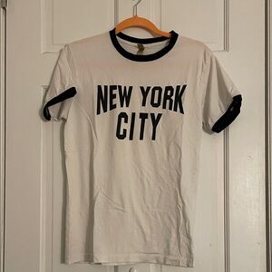 White Ringer T-Shirt with Black Trim; New York City Print